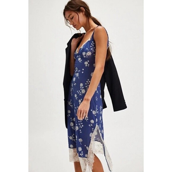 Free People Intimately Party Crasher Lace Midi Slip, Blue Floral Slip Dress $78 - Picture 3 of 16
